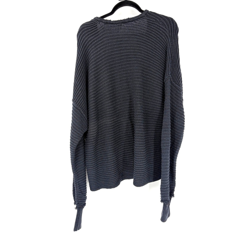 Free People Oversized V-Neck Ribbed Knit Sweater Frayed Edge Charcoal Black - Picture 2 of 3